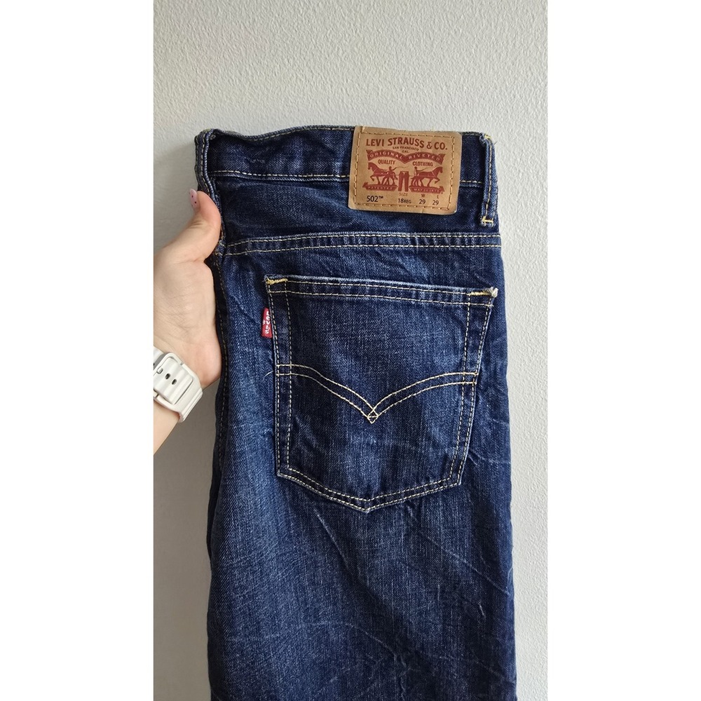 Levis 502 Regular Taper Jeans Mens 29x29 Dark Wash Distressed Denim